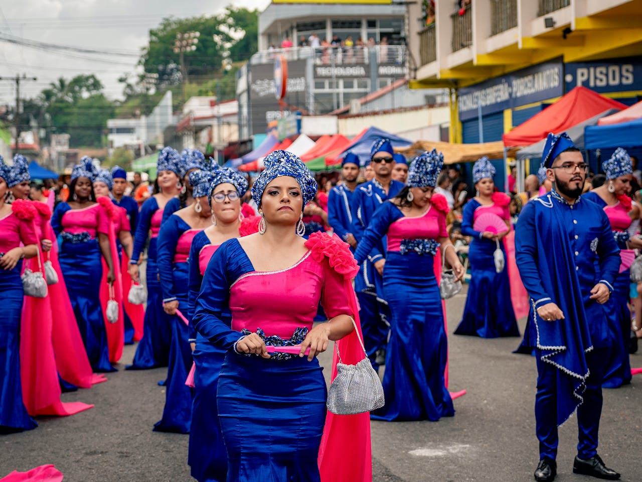 Colorful parade with traditional costumes in Limón, Costa Rica festival.